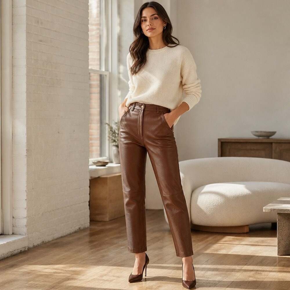 Nicola Berti USA Vintage Genuine Leather Straight Leg Trousers